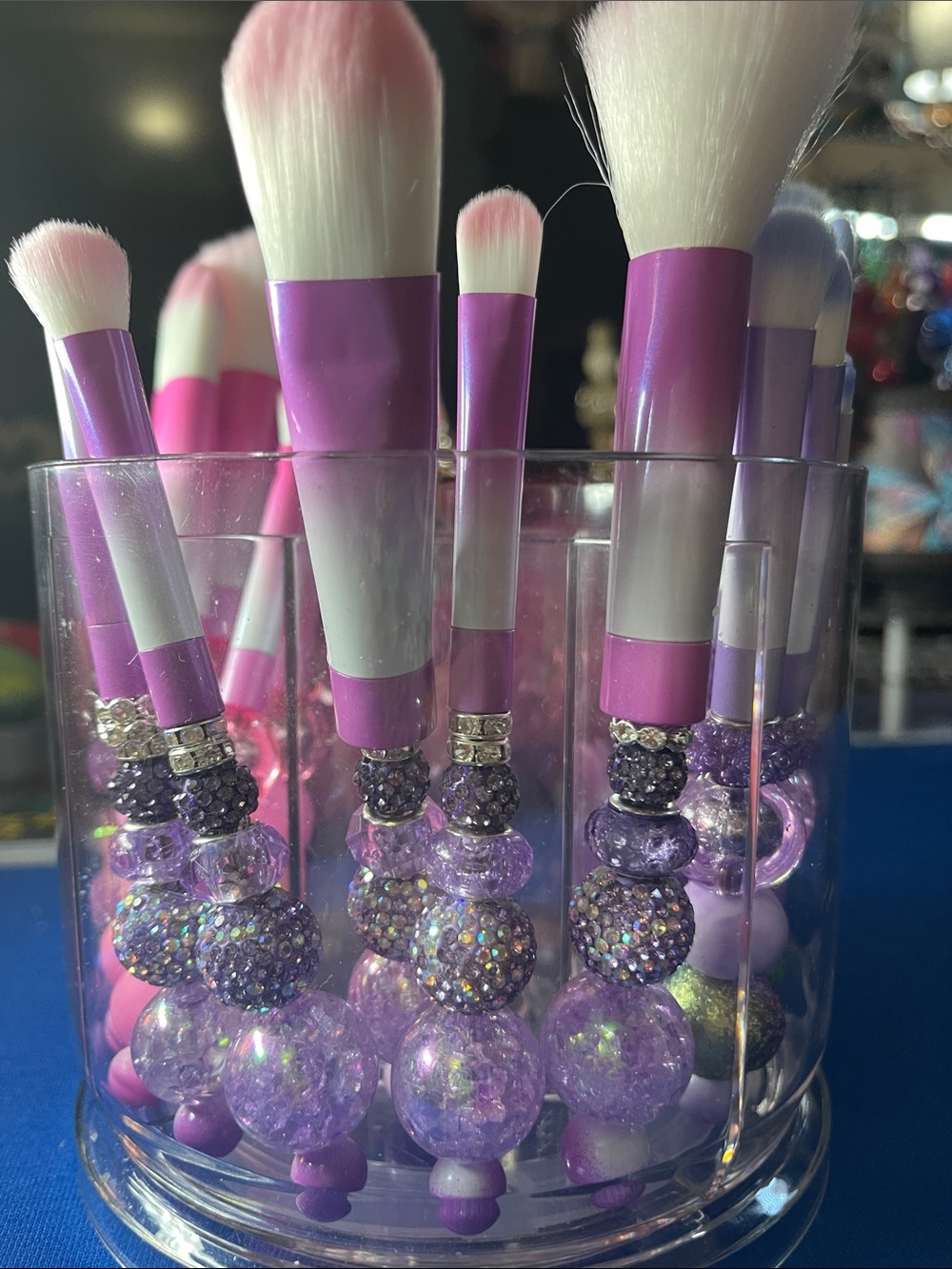 Hand Crafted Purple and White Decorative Makeup Brush Set